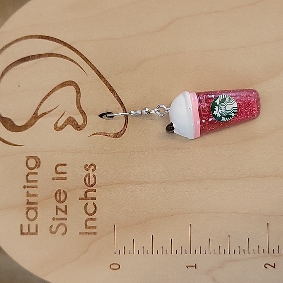 🔥LAST PAIR🔥 Starbucks Pink Drink Frappe Drop Earrings - Picture 3 of 7